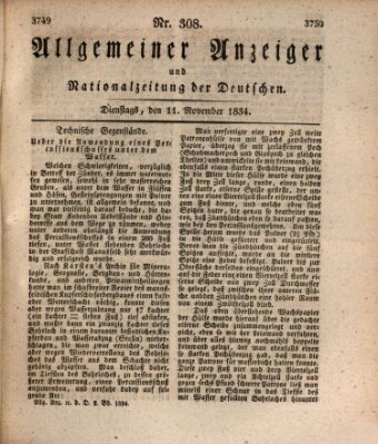 Allgemeiner Anzeiger und Nationalzeitung der Deutschen (Allgemeiner Anzeiger der Deutschen) Dienstag 11. November 1834