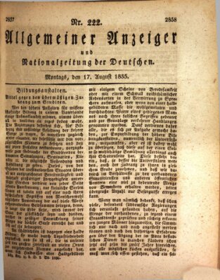 Allgemeiner Anzeiger und Nationalzeitung der Deutschen (Allgemeiner Anzeiger der Deutschen) Montag 17. August 1835