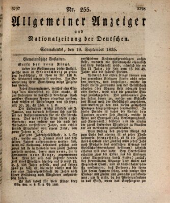 Allgemeiner Anzeiger und Nationalzeitung der Deutschen (Allgemeiner Anzeiger der Deutschen) Samstag 19. September 1835