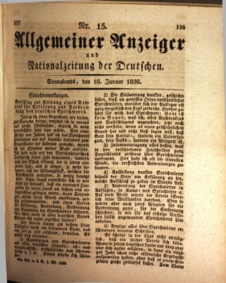 Allgemeiner Anzeiger und Nationalzeitung der Deutschen (Allgemeiner Anzeiger der Deutschen) Samstag 16. Januar 1836