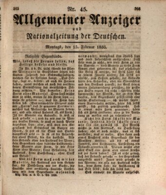 Allgemeiner Anzeiger und Nationalzeitung der Deutschen (Allgemeiner Anzeiger der Deutschen) Montag 15. Februar 1836