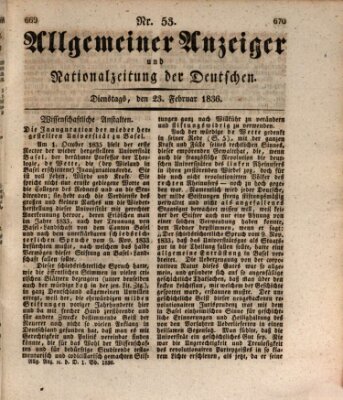 Allgemeiner Anzeiger und Nationalzeitung der Deutschen (Allgemeiner Anzeiger der Deutschen) Dienstag 23. Februar 1836