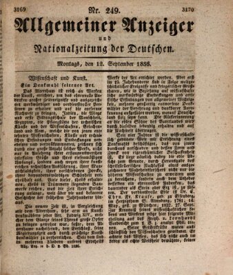 Allgemeiner Anzeiger und Nationalzeitung der Deutschen (Allgemeiner Anzeiger der Deutschen) Montag 12. September 1836
