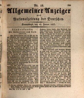 Allgemeiner Anzeiger und Nationalzeitung der Deutschen (Allgemeiner Anzeiger der Deutschen) Donnerstag 19. Januar 1837