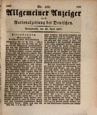 Allgemeiner Anzeiger und Nationalzeitung der Deutschen (Allgemeiner Anzeiger der Deutschen) Samstag 22. April 1837
