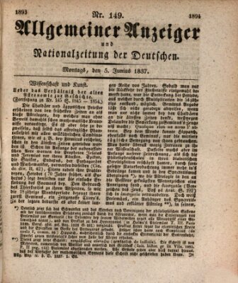 Allgemeiner Anzeiger und Nationalzeitung der Deutschen (Allgemeiner Anzeiger der Deutschen) Montag 5. Juni 1837