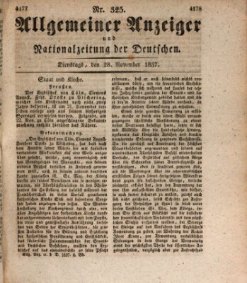 Allgemeiner Anzeiger und Nationalzeitung der Deutschen (Allgemeiner Anzeiger der Deutschen) Dienstag 28. November 1837