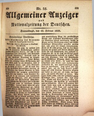 Allgemeiner Anzeiger und Nationalzeitung der Deutschen (Allgemeiner Anzeiger der Deutschen) Donnerstag 22. Februar 1838