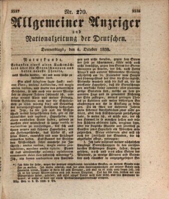 Allgemeiner Anzeiger und Nationalzeitung der Deutschen (Allgemeiner Anzeiger der Deutschen) Donnerstag 4. Oktober 1838
