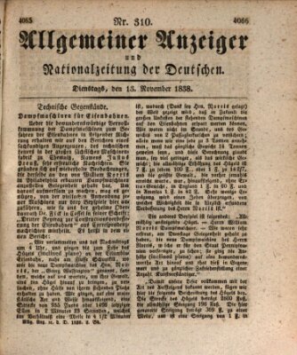 Allgemeiner Anzeiger und Nationalzeitung der Deutschen (Allgemeiner Anzeiger der Deutschen) Dienstag 13. November 1838