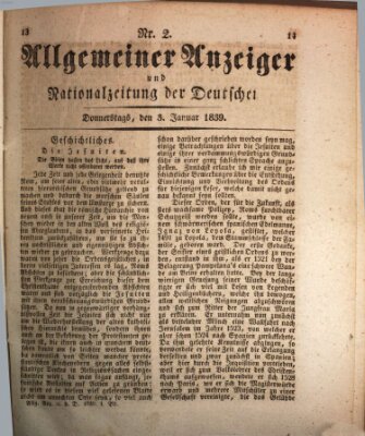 Allgemeiner Anzeiger und Nationalzeitung der Deutschen (Allgemeiner Anzeiger der Deutschen) Donnerstag 3. Januar 1839