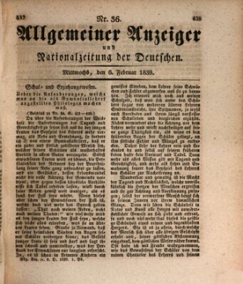 Allgemeiner Anzeiger und Nationalzeitung der Deutschen (Allgemeiner Anzeiger der Deutschen) Mittwoch 6. Februar 1839