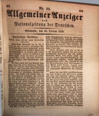 Allgemeiner Anzeiger und Nationalzeitung der Deutschen (Allgemeiner Anzeiger der Deutschen) Mittwoch 20. Februar 1839
