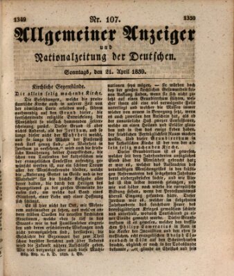 Allgemeiner Anzeiger und Nationalzeitung der Deutschen (Allgemeiner Anzeiger der Deutschen) Sonntag 21. April 1839