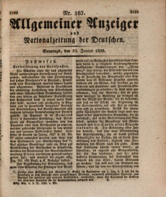 Allgemeiner Anzeiger und Nationalzeitung der Deutschen (Allgemeiner Anzeiger der Deutschen) Sonntag 23. Juni 1839