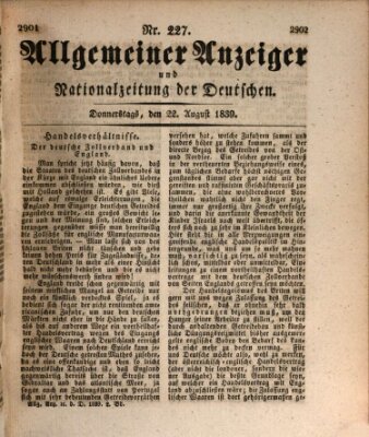 Allgemeiner Anzeiger und Nationalzeitung der Deutschen (Allgemeiner Anzeiger der Deutschen) Donnerstag 22. August 1839