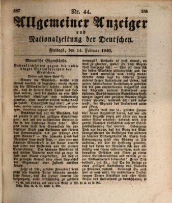 Allgemeiner Anzeiger und Nationalzeitung der Deutschen (Allgemeiner Anzeiger der Deutschen) Freitag 14. Februar 1840