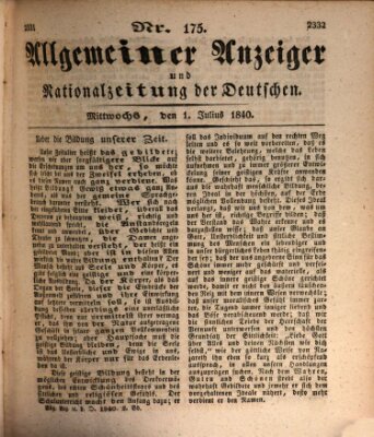 Allgemeiner Anzeiger und Nationalzeitung der Deutschen (Allgemeiner Anzeiger der Deutschen) Mittwoch 1. Juli 1840