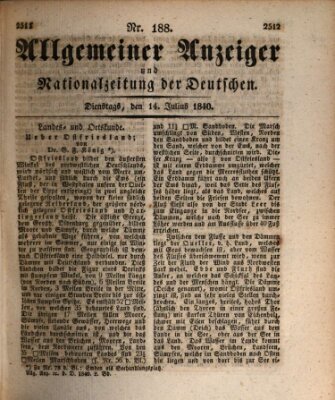 Allgemeiner Anzeiger und Nationalzeitung der Deutschen (Allgemeiner Anzeiger der Deutschen) Dienstag 14. Juli 1840
