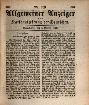 Allgemeiner Anzeiger und Nationalzeitung der Deutschen (Allgemeiner Anzeiger der Deutschen) Samstag 3. Oktober 1840