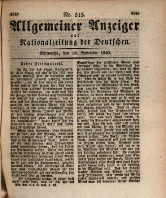 Allgemeiner Anzeiger und Nationalzeitung der Deutschen (Allgemeiner Anzeiger der Deutschen) Mittwoch 18. November 1840