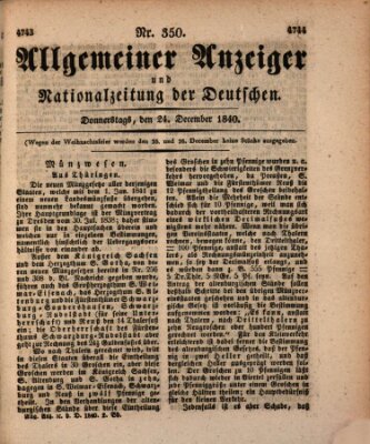 Allgemeiner Anzeiger und Nationalzeitung der Deutschen (Allgemeiner Anzeiger der Deutschen) Donnerstag 24. Dezember 1840