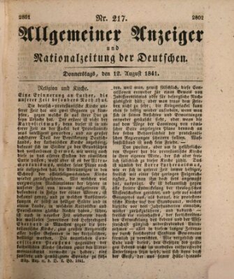 Allgemeiner Anzeiger und Nationalzeitung der Deutschen (Allgemeiner Anzeiger der Deutschen) Donnerstag 12. August 1841
