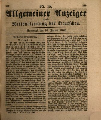 Allgemeiner Anzeiger und Nationalzeitung der Deutschen (Allgemeiner Anzeiger der Deutschen) Sonntag 16. Januar 1842