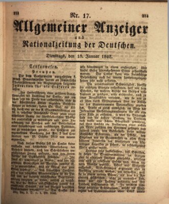 Allgemeiner Anzeiger und Nationalzeitung der Deutschen (Allgemeiner Anzeiger der Deutschen) Dienstag 18. Januar 1842