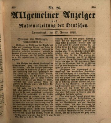 Allgemeiner Anzeiger und Nationalzeitung der Deutschen (Allgemeiner Anzeiger der Deutschen) Donnerstag 27. Januar 1842