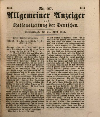 Allgemeiner Anzeiger und Nationalzeitung der Deutschen (Allgemeiner Anzeiger der Deutschen) Donnerstag 21. April 1842