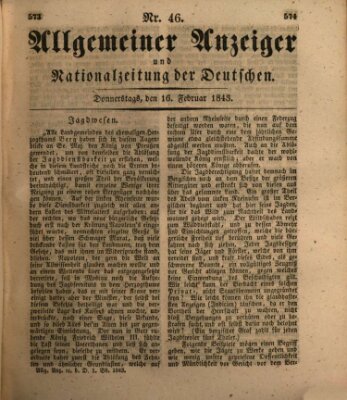 Allgemeiner Anzeiger und Nationalzeitung der Deutschen (Allgemeiner Anzeiger der Deutschen) Donnerstag 16. Februar 1843
