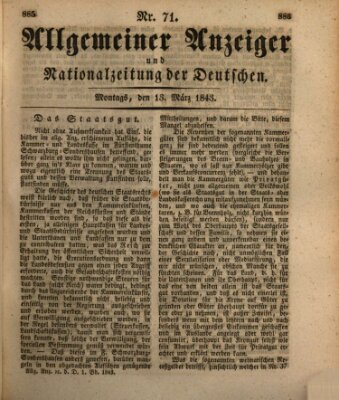 Allgemeiner Anzeiger und Nationalzeitung der Deutschen (Allgemeiner Anzeiger der Deutschen) Montag 13. März 1843