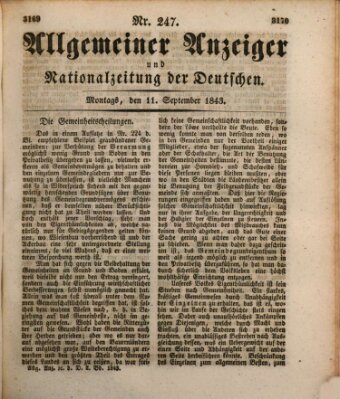 Allgemeiner Anzeiger und Nationalzeitung der Deutschen (Allgemeiner Anzeiger der Deutschen) Montag 11. September 1843