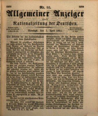 Allgemeiner Anzeiger und Nationalzeitung der Deutschen (Allgemeiner Anzeiger der Deutschen) Montag 7. April 1845