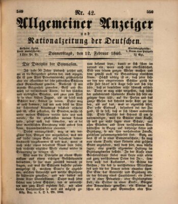 Allgemeiner Anzeiger und Nationalzeitung der Deutschen (Allgemeiner Anzeiger der Deutschen) Donnerstag 12. Februar 1846