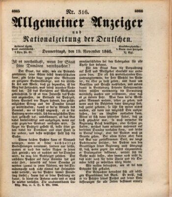 Allgemeiner Anzeiger und Nationalzeitung der Deutschen (Allgemeiner Anzeiger der Deutschen) Donnerstag 19. November 1846
