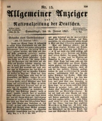 Allgemeiner Anzeiger und Nationalzeitung der Deutschen (Allgemeiner Anzeiger der Deutschen) Donnerstag 14. Januar 1847