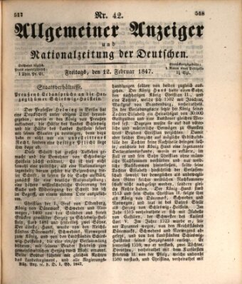 Allgemeiner Anzeiger und Nationalzeitung der Deutschen (Allgemeiner Anzeiger der Deutschen) Freitag 12. Februar 1847