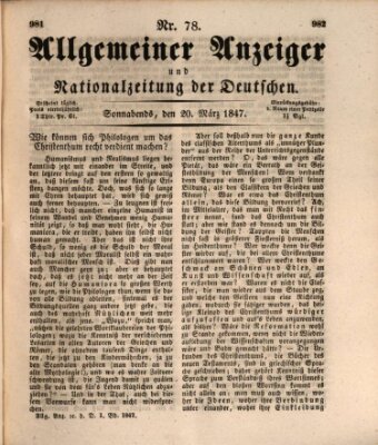 Allgemeiner Anzeiger und Nationalzeitung der Deutschen (Allgemeiner Anzeiger der Deutschen) Samstag 20. März 1847