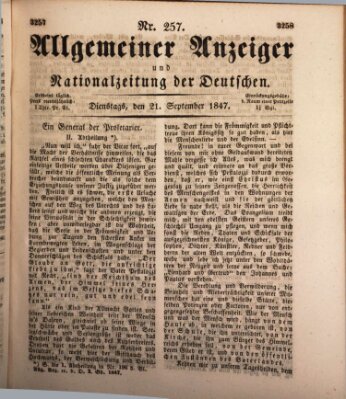 Allgemeiner Anzeiger und Nationalzeitung der Deutschen (Allgemeiner Anzeiger der Deutschen) Dienstag 21. September 1847