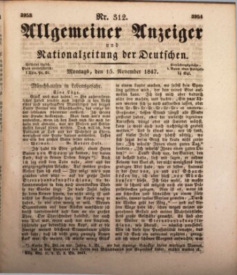 Allgemeiner Anzeiger und Nationalzeitung der Deutschen (Allgemeiner Anzeiger der Deutschen) Montag 15. November 1847