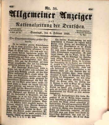 Allgemeiner Anzeiger und Nationalzeitung der Deutschen (Allgemeiner Anzeiger der Deutschen) Sonntag 6. Februar 1848
