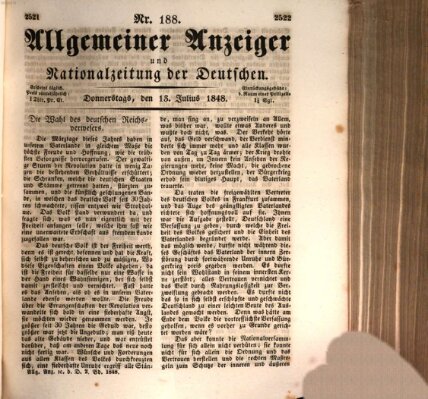 Allgemeiner Anzeiger und Nationalzeitung der Deutschen (Allgemeiner Anzeiger der Deutschen) Donnerstag 13. Juli 1848