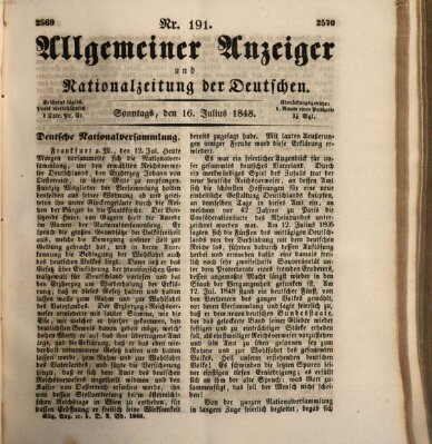 Allgemeiner Anzeiger und Nationalzeitung der Deutschen (Allgemeiner Anzeiger der Deutschen) Sonntag 16. Juli 1848