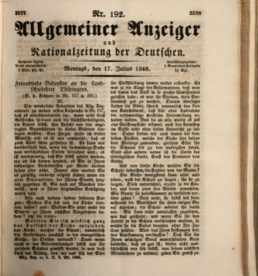 Allgemeiner Anzeiger und Nationalzeitung der Deutschen (Allgemeiner Anzeiger der Deutschen) Montag 17. Juli 1848