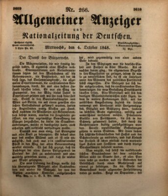 Allgemeiner Anzeiger und Nationalzeitung der Deutschen (Allgemeiner Anzeiger der Deutschen) Mittwoch 4. Oktober 1848