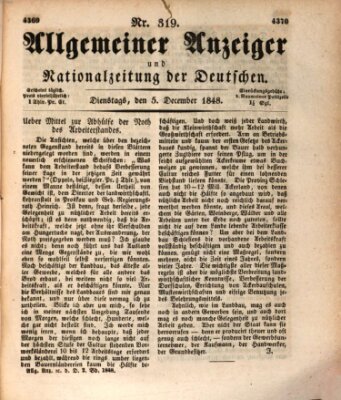 Allgemeiner Anzeiger und Nationalzeitung der Deutschen (Allgemeiner Anzeiger der Deutschen) Dienstag 5. Dezember 1848