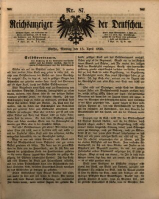 Reichsanzeiger der Deutschen (Allgemeiner Anzeiger der Deutschen) Montag 15. April 1850