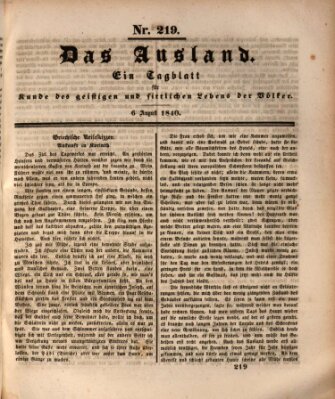 Das Ausland Donnerstag 6. August 1840